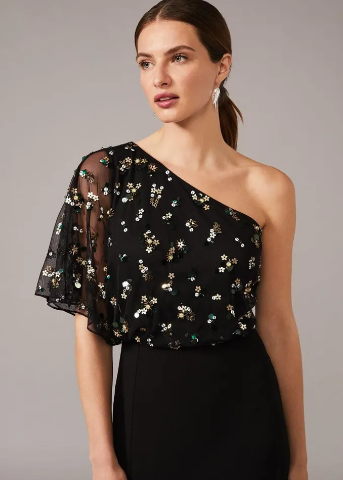 Phase Eight Dresses Adele Sequinned One Shoulder Dress Black 8211 Women
