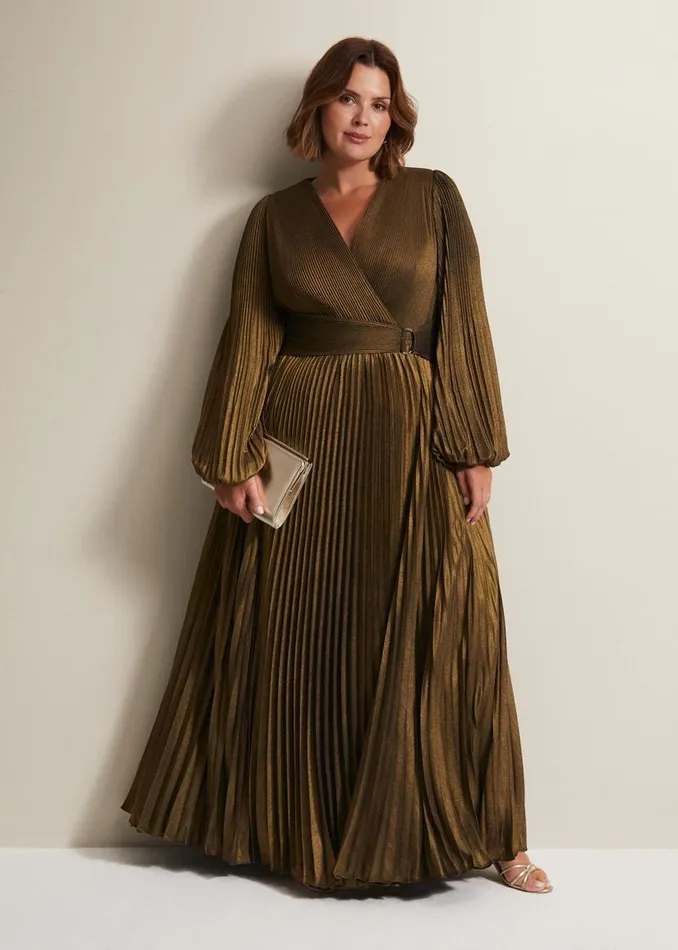 Phase Eight Dresses Adrianna Foil Pleated Maxi Dress Metallic 8211 Women
