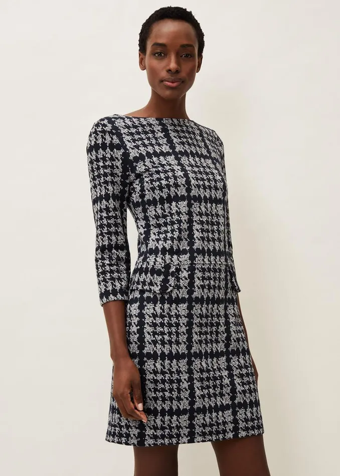 Phase Eight Dresses Amani Houndstooth Check Tunic Dress Navygrey 8211 Women