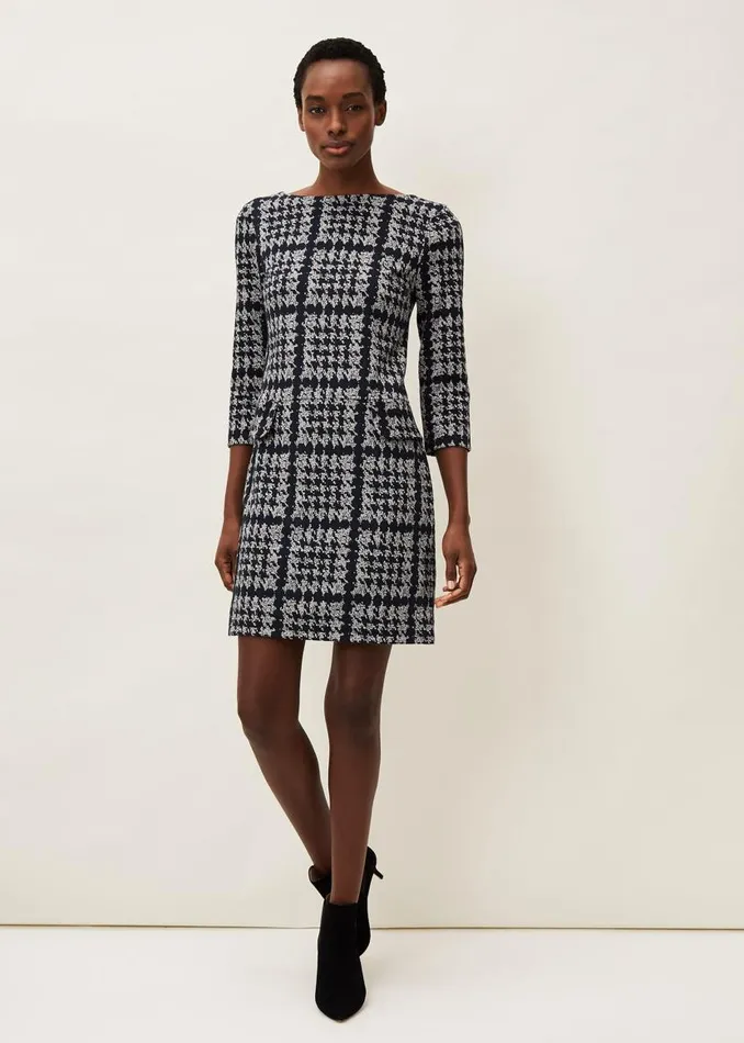 Phase Eight Dresses Amani Houndstooth Check Tunic Dress Navygrey 8211 Women