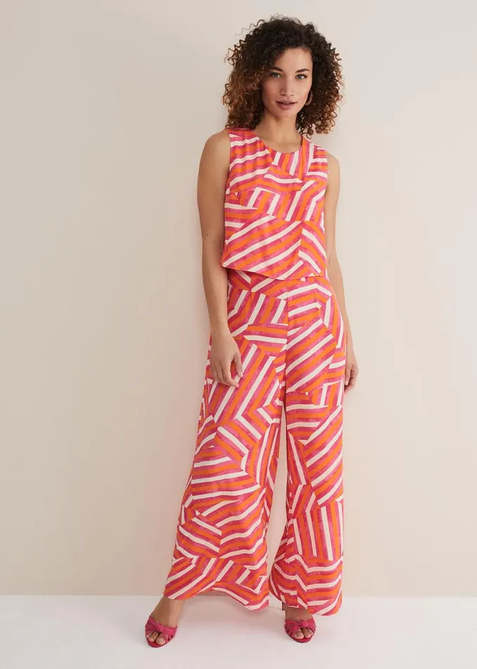 Phase Eight Dresses Aubrey Striped Wide Leg Jumpsuit Pinkorange 8211 Women