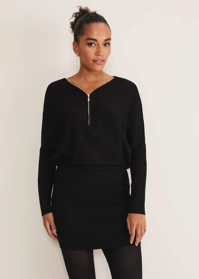 Phase Eight Dresses Becca Zip Neck Detail Dress Black 8211 Women