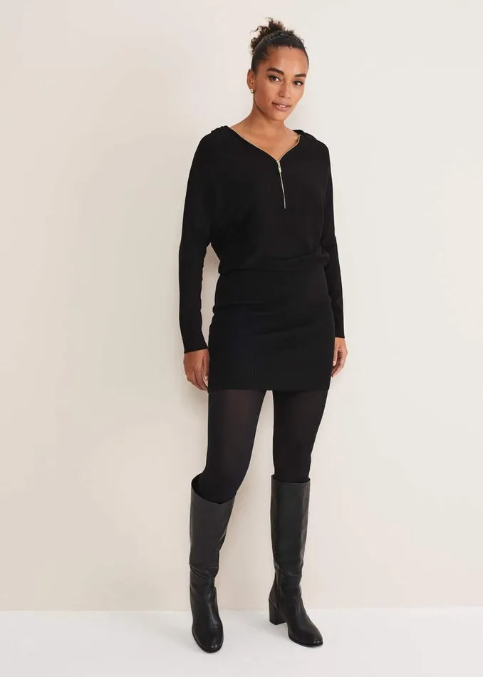 Phase Eight Dresses Becca Zip Neck Detail Dress Black 8211 Women