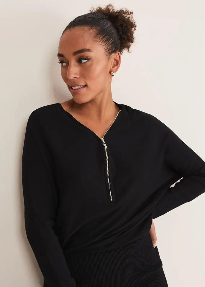 Phase Eight Dresses Becca Zip Neck Detail Dress Black 8211 Women