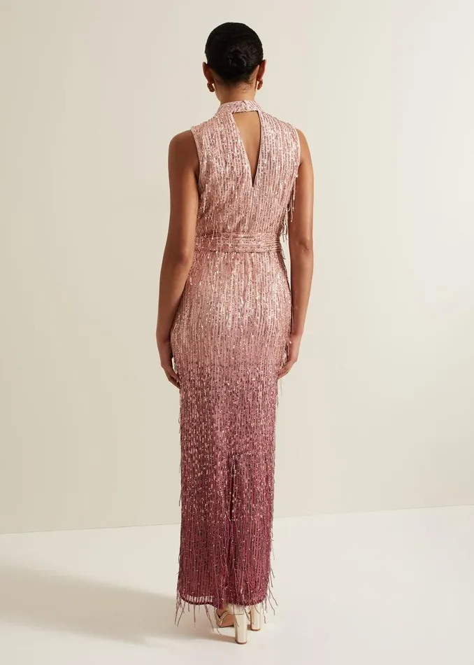 Phase Eight Dresses Becka Fringe Sequin Maxi Dress Pink 8211 Women