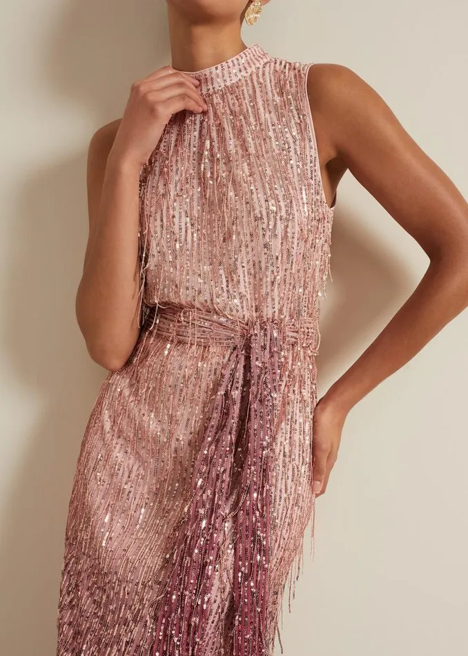 Phase Eight Dresses Becka Fringe Sequin Maxi Dress Pink 8211 Women