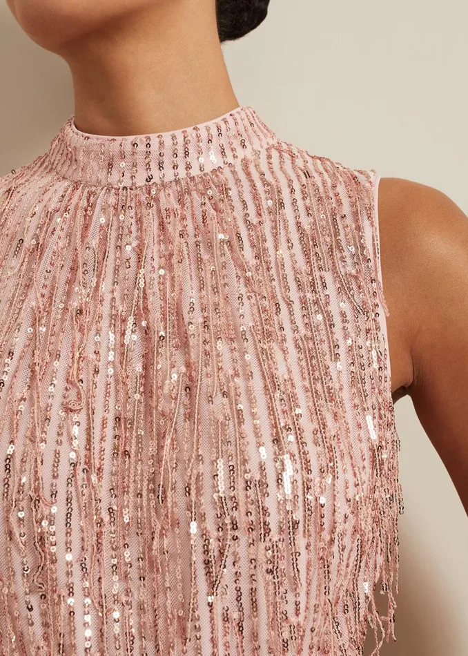Phase Eight Dresses Becka Fringe Sequin Maxi Dress Pink 8211 Women