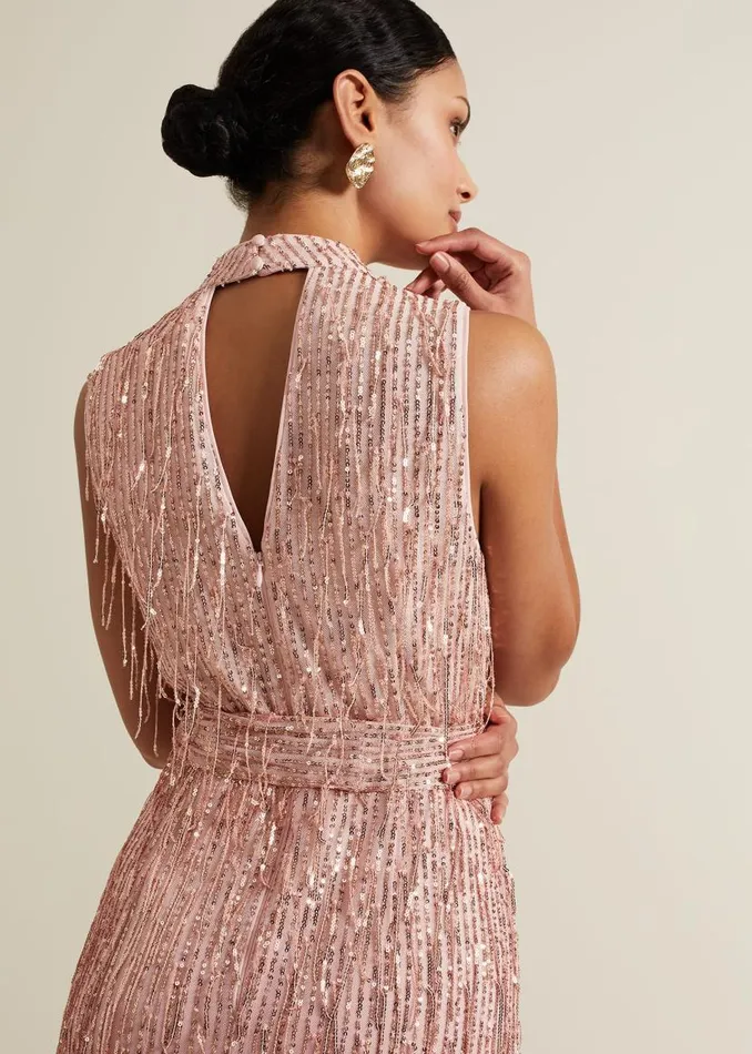 Phase Eight Dresses Becka Fringe Sequin Maxi Dress Pink 8211 Women