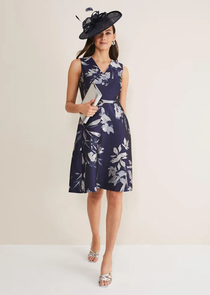 Phase Eight Dresses Cassy Jaquard Floral Midi Dress Navymulti 8211 Women