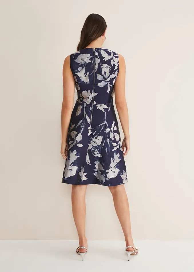 Phase Eight Dresses Cassy Jaquard Floral Midi Dress Navymulti 8211 Women