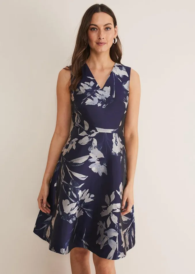 Phase Eight Dresses Cassy Jaquard Floral Midi Dress Navymulti 8211 Women