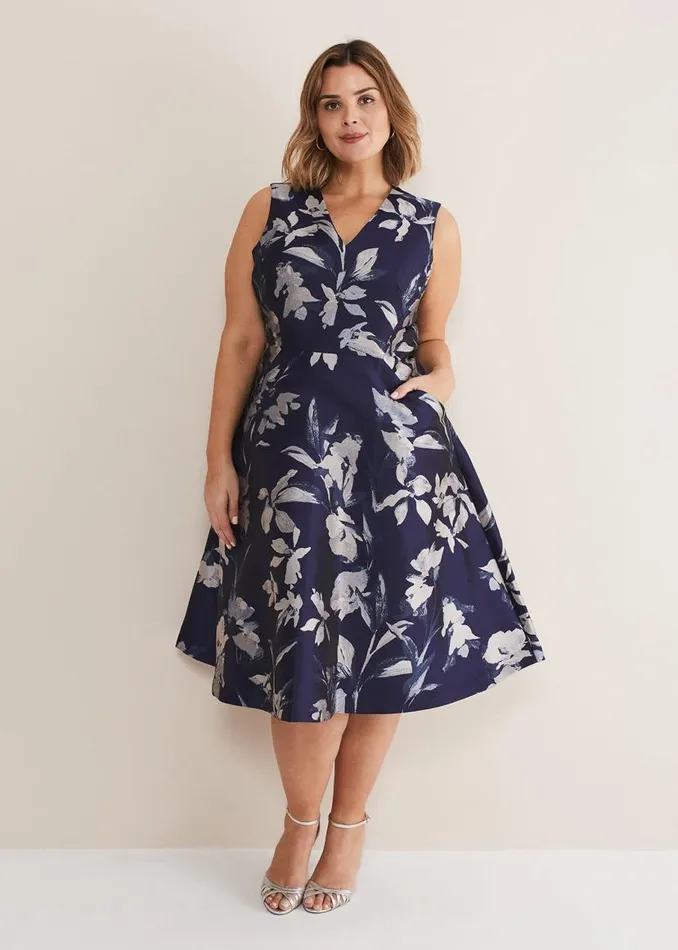 Phase Eight Dresses Cassy Jaquard Floral Midi Dress Navymulti 8211 Women