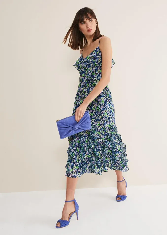 Phase Eight Dresses Catira Floral Ruffle Midaxi Dress Navymulti 8211 Women