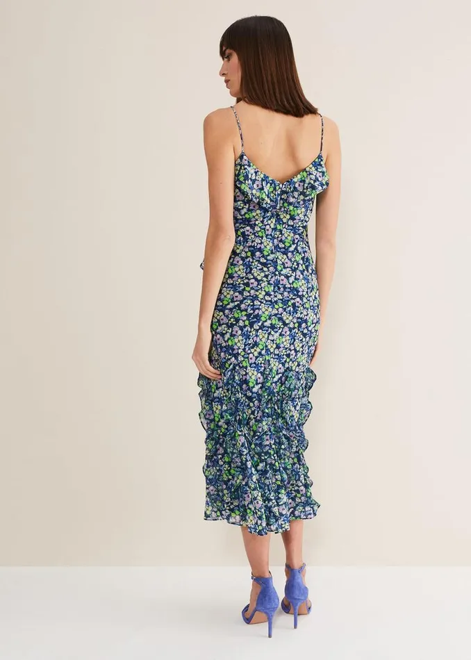 Phase Eight Dresses Catira Floral Ruffle Midaxi Dress Navymulti 8211 Women