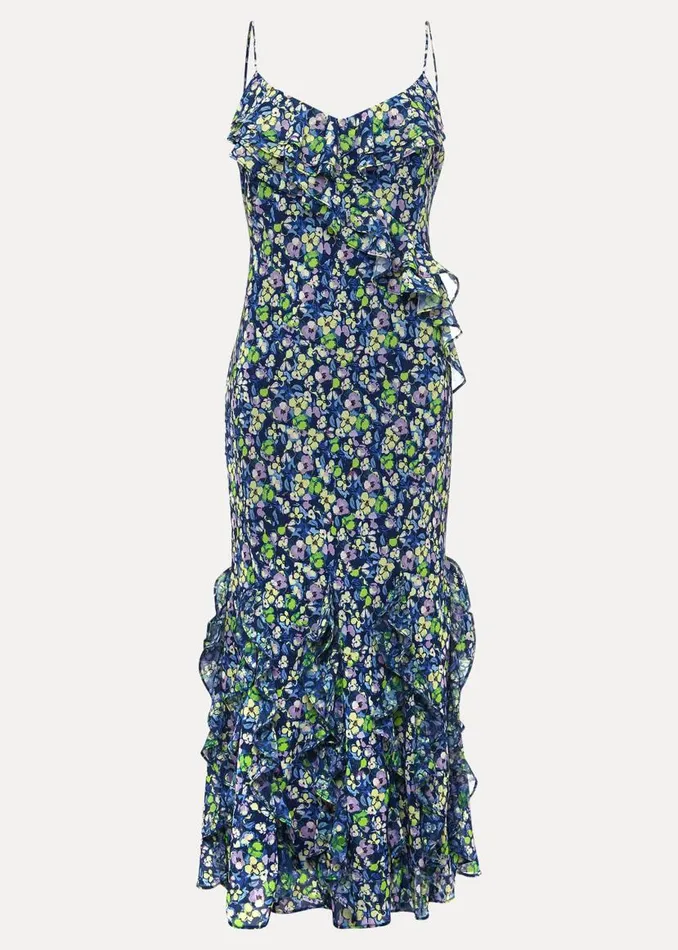 Phase Eight Dresses Catira Floral Ruffle Midaxi Dress Navymulti 8211 Women