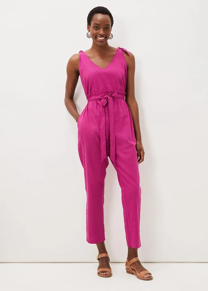 Phase Eight Dresses Chessie Linen Tie Jumpsuit Orchid 8211 Women