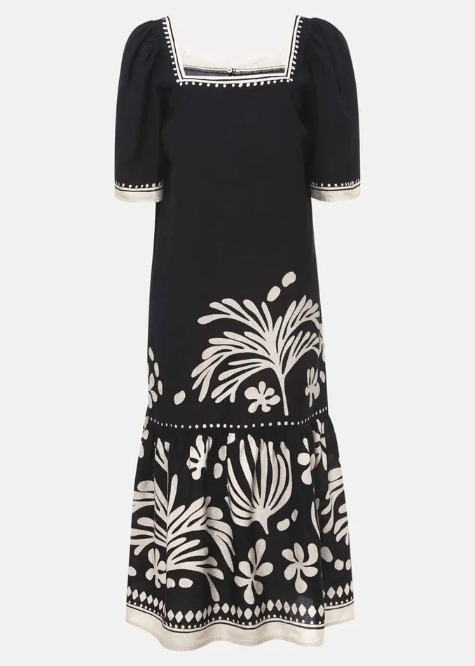 Phase Eight Dresses Claria Linen Midi Dress Blackivory 8211 Women