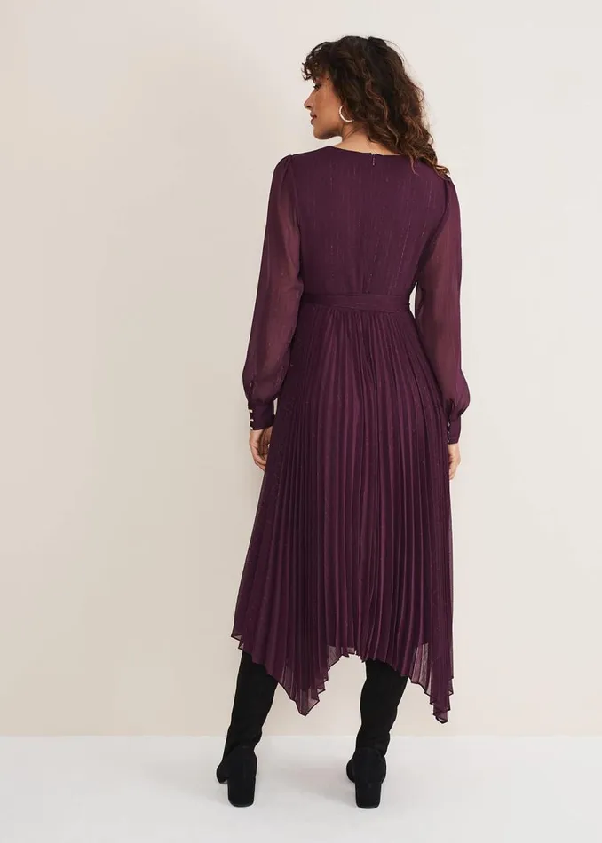Phase Eight Dresses Dani Pleated Belted Midi Dress Plum 8211 Women