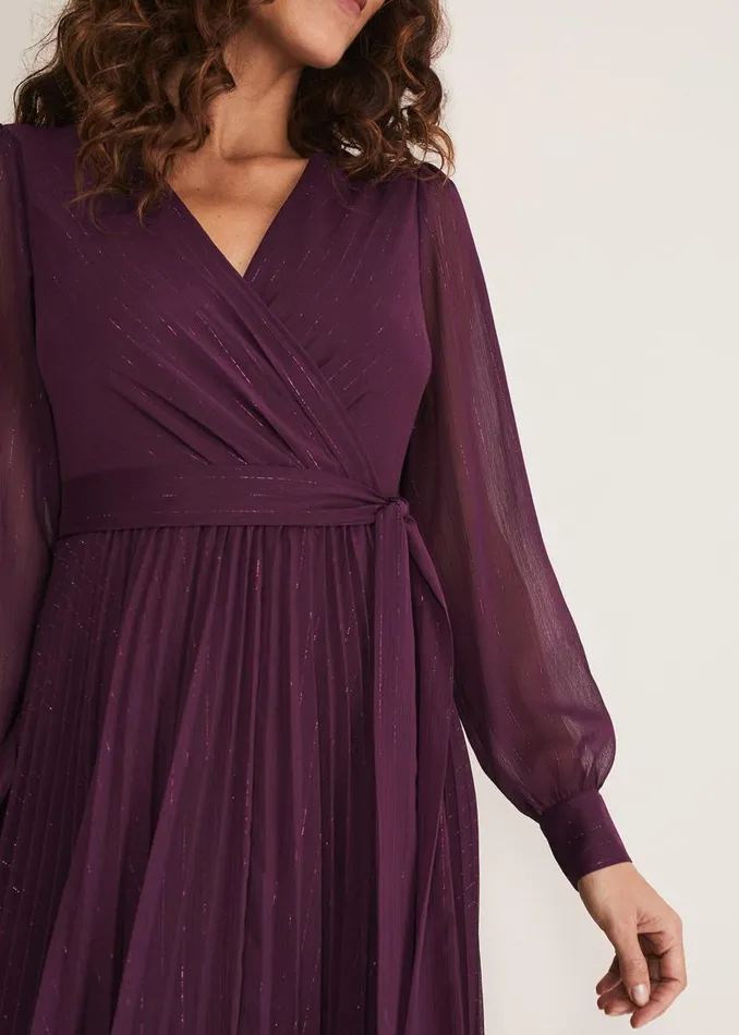Phase Eight Dresses Dani Pleated Belted Midi Dress Plum 8211 Women