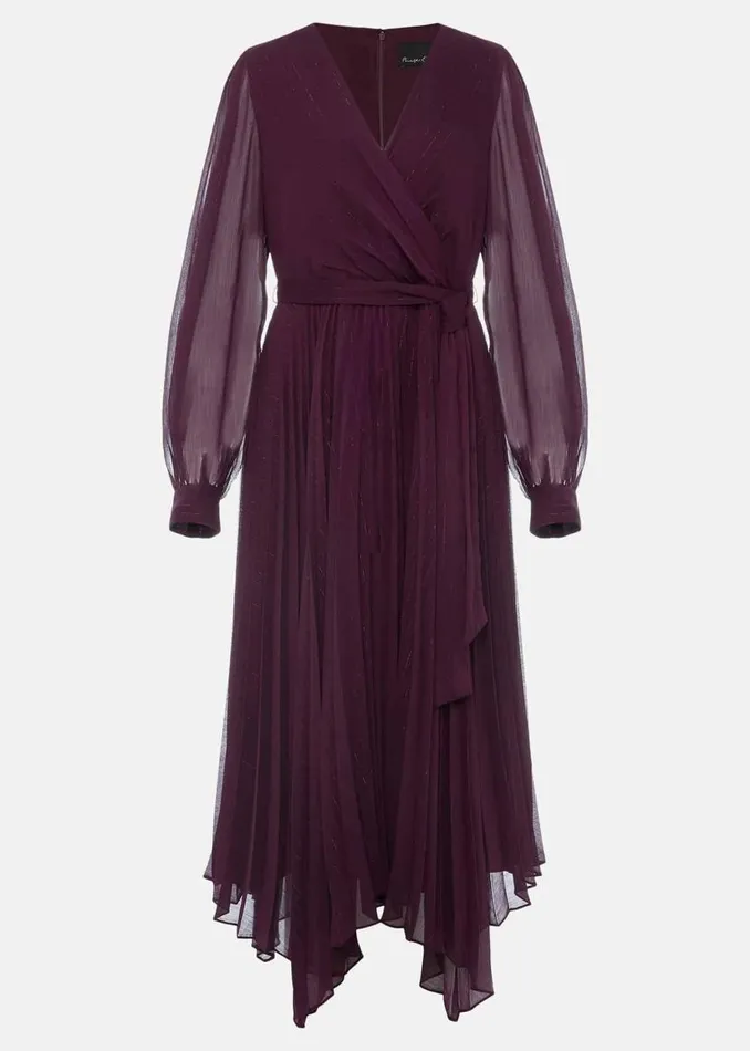 Phase Eight Dresses Dani Pleated Belted Midi Dress Plum 8211 Women