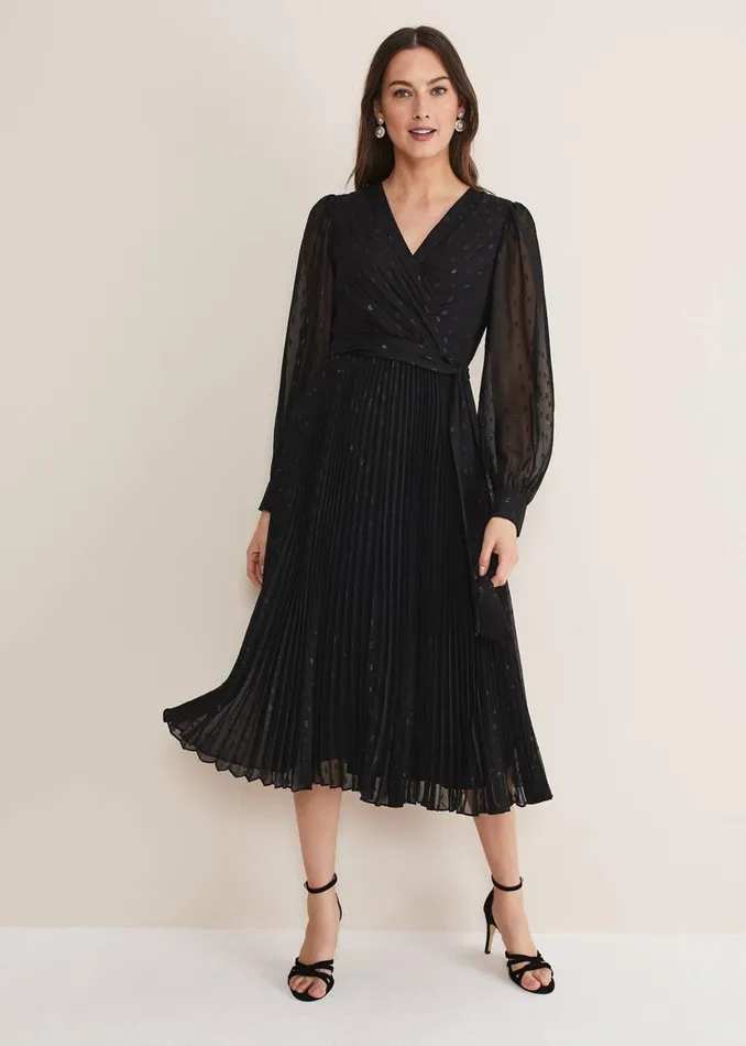 Phase Eight Dresses Dani Shimmer Pleat Dress Blacksilver 8211 Women