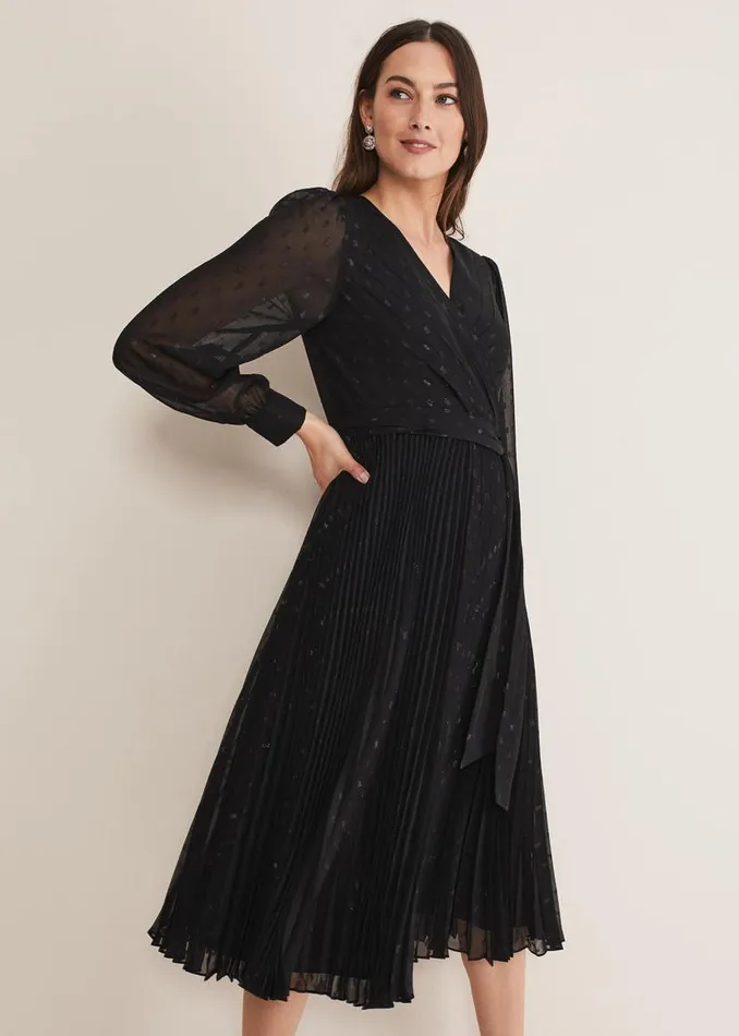Phase Eight Dresses Dani Shimmer Pleat Dress Blacksilver 8211 Women