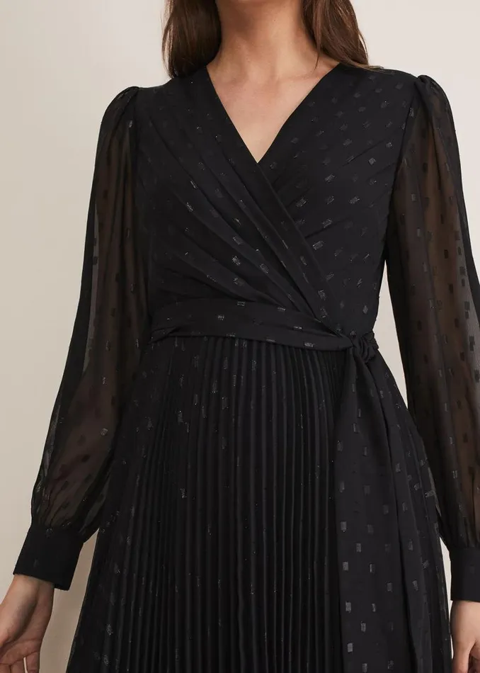 Phase Eight Dresses Dani Shimmer Pleat Dress Blacksilver 8211 Women