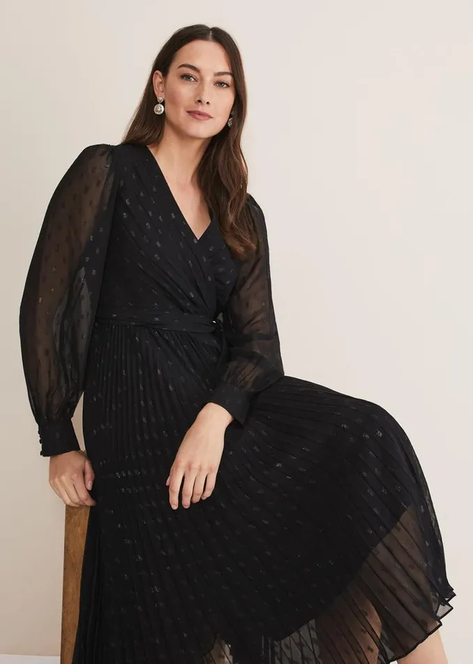 Phase Eight Dresses Dani Shimmer Pleat Dress Blacksilver 8211 Women