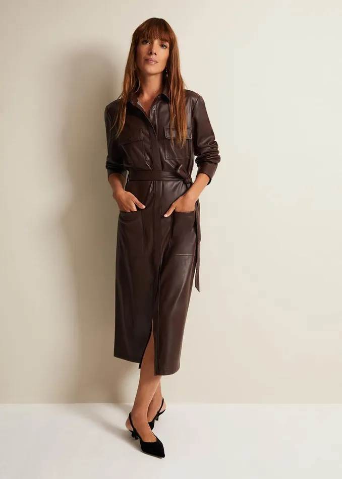Phase Eight Dresses Dila Faux Leather Shirt Midi Dress Purple 8211 Women