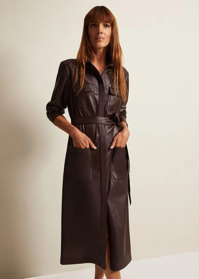 Phase Eight Dresses Dila Faux Leather Shirt Midi Dress Purple 8211 Women