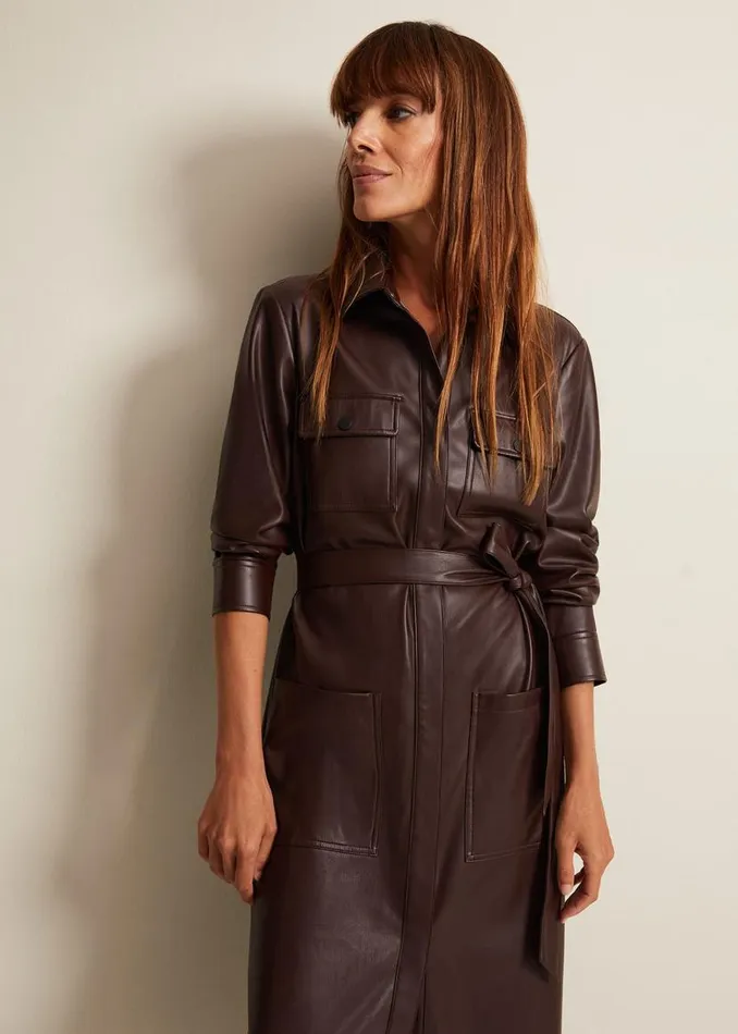 Phase Eight Dresses Dila Faux Leather Shirt Midi Dress Purple 8211 Women