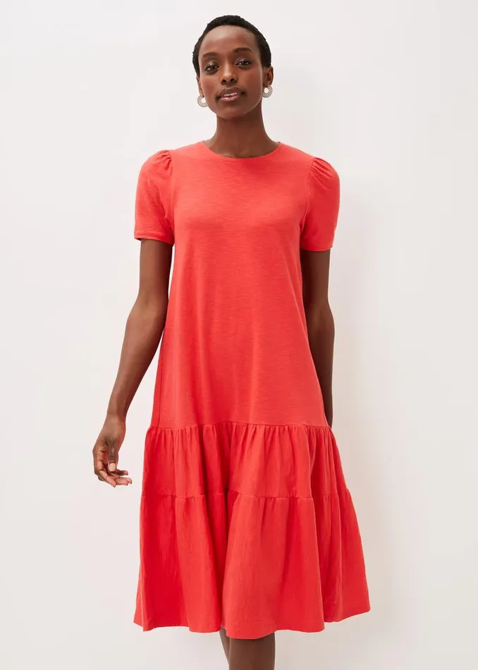 Phase Eight Dresses Elizebeth Cotton Tiered Midi Dress Chilli Red 8211 Women