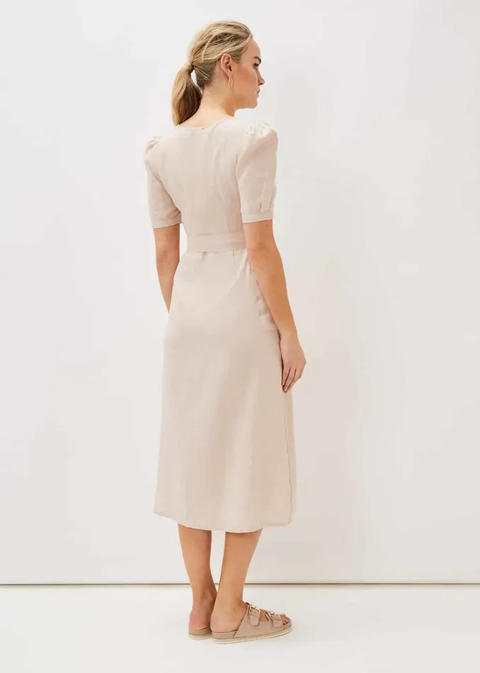 Phase Eight Dresses Elletta Square Neck Linen Dress Stone 8211 Women