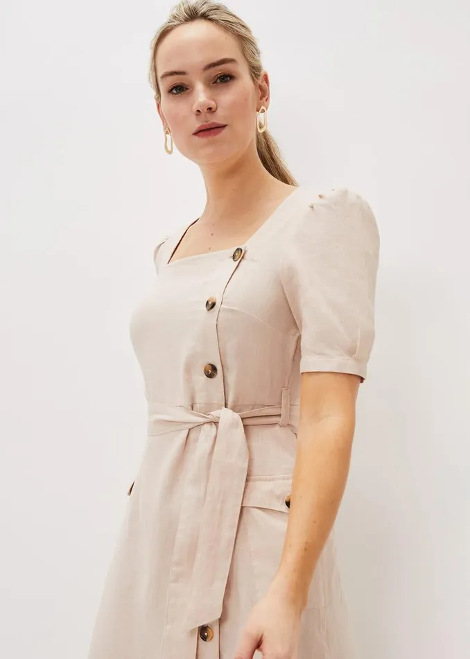 Phase Eight Dresses Elletta Square Neck Linen Dress Stone 8211 Women