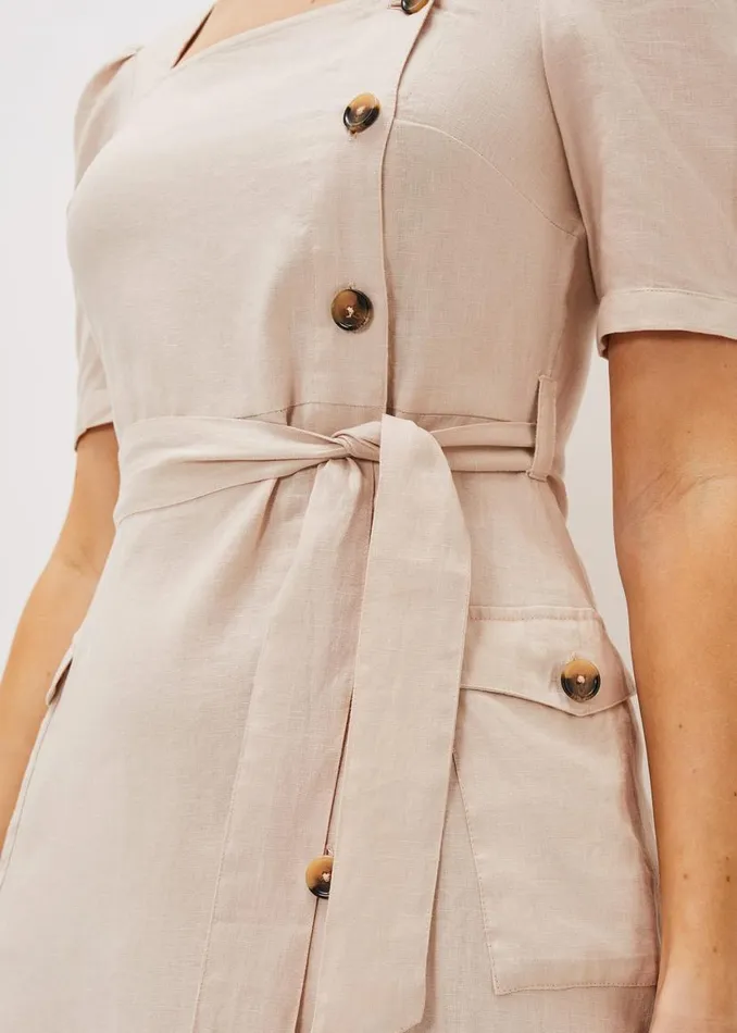 Phase Eight Dresses Elletta Square Neck Linen Dress Stone 8211 Women