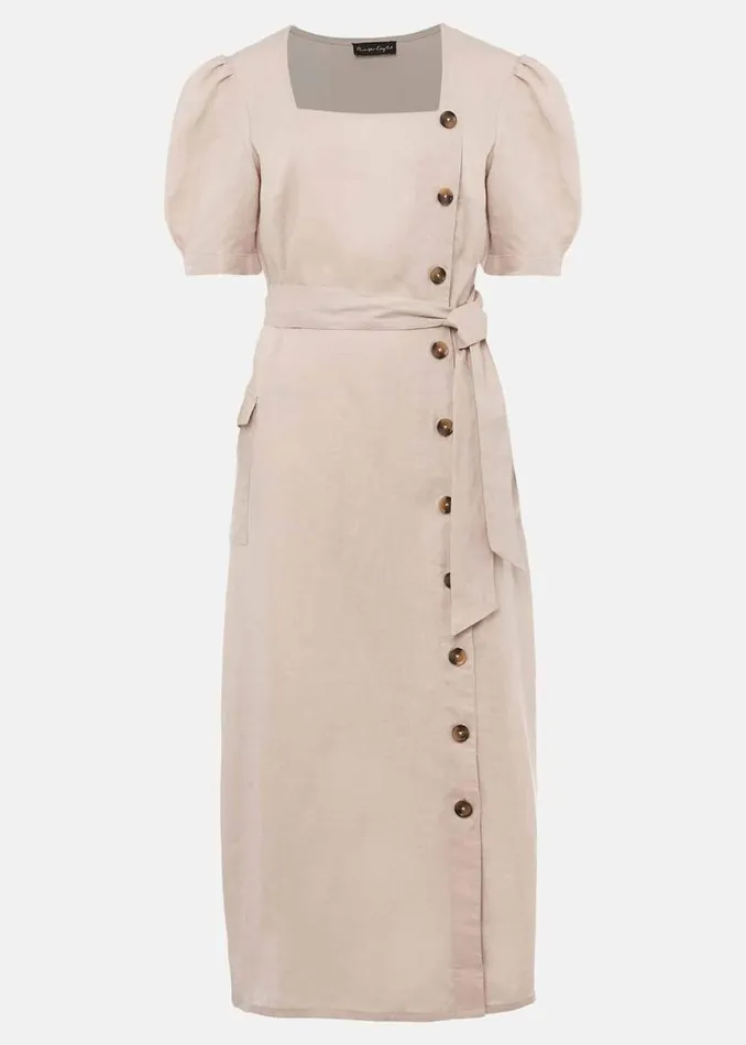 Phase Eight Dresses Elletta Square Neck Linen Dress Stone 8211 Women