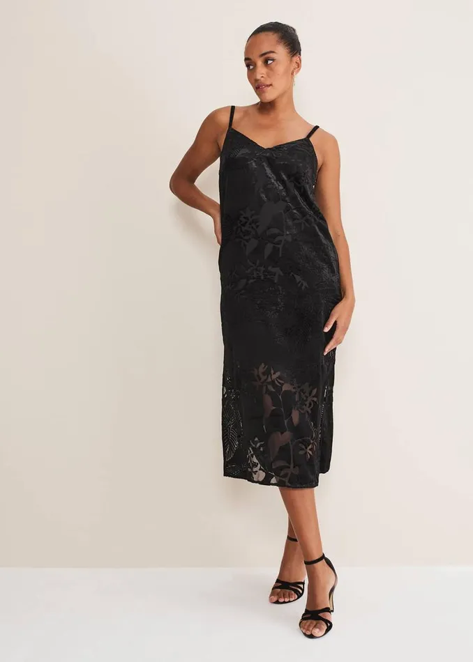 Phase Eight Dresses Fayette Textured Velvet Slip Dress Black 8211 Women
