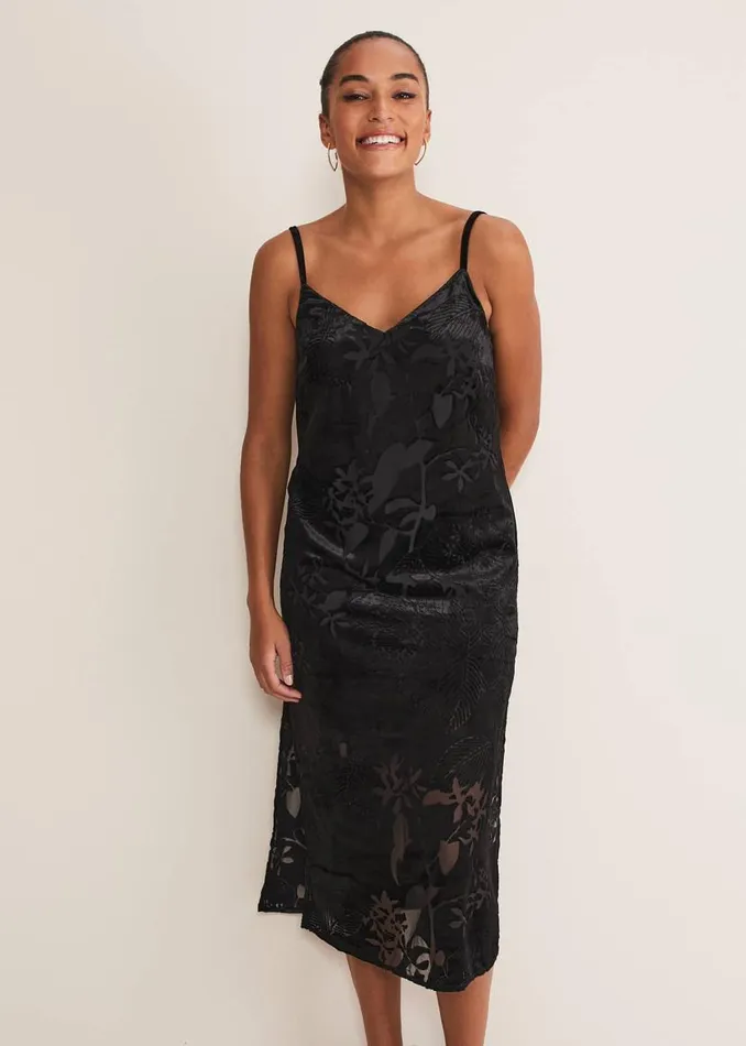 Phase Eight Dresses Fayette Textured Velvet Slip Dress Black 8211 Women