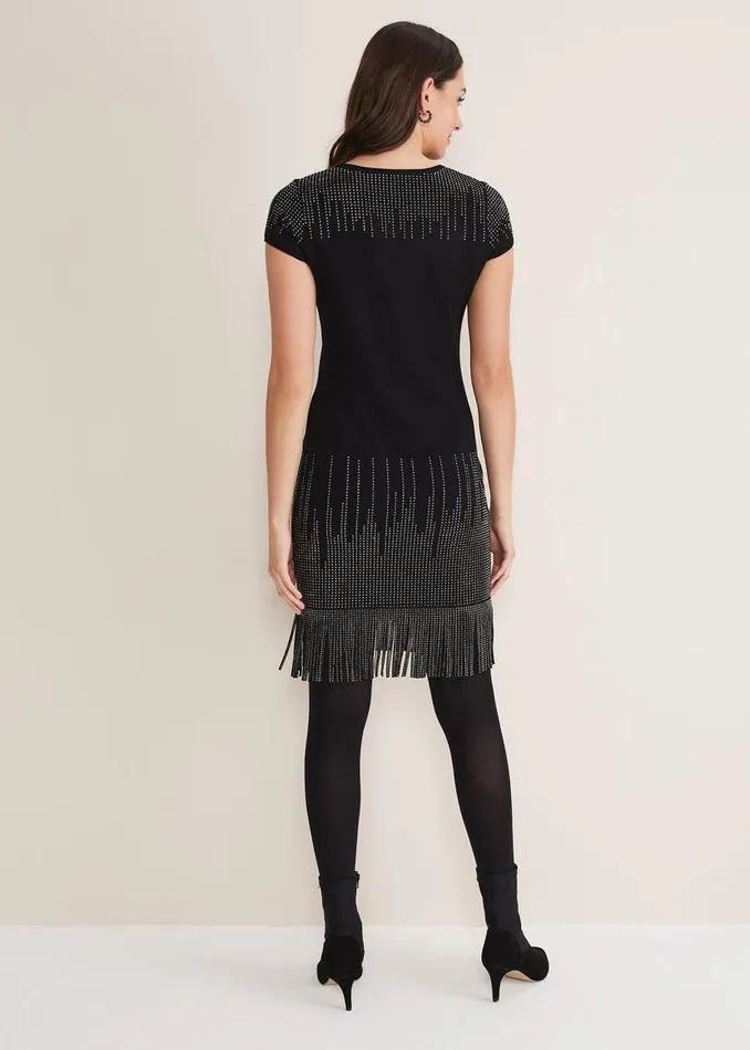 Phase Eight Dresses Florie Fringe Knitted Dress Black 8211 Women
