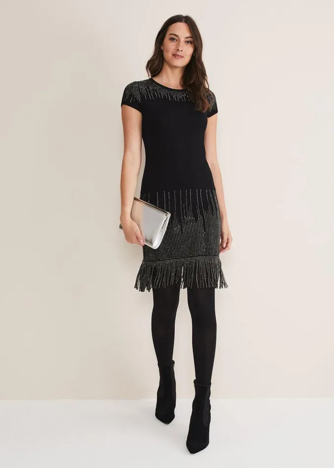 Phase Eight Dresses Florie Fringe Knitted Dress Black 8211 Women