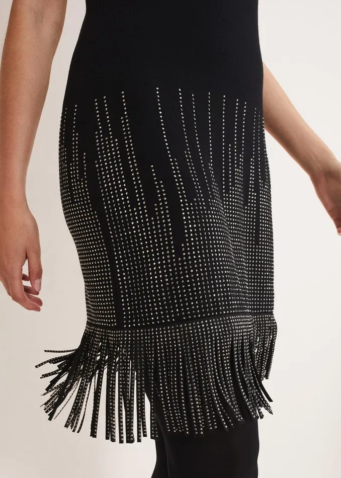 Phase Eight Dresses Florie Fringe Knitted Dress Black 8211 Women