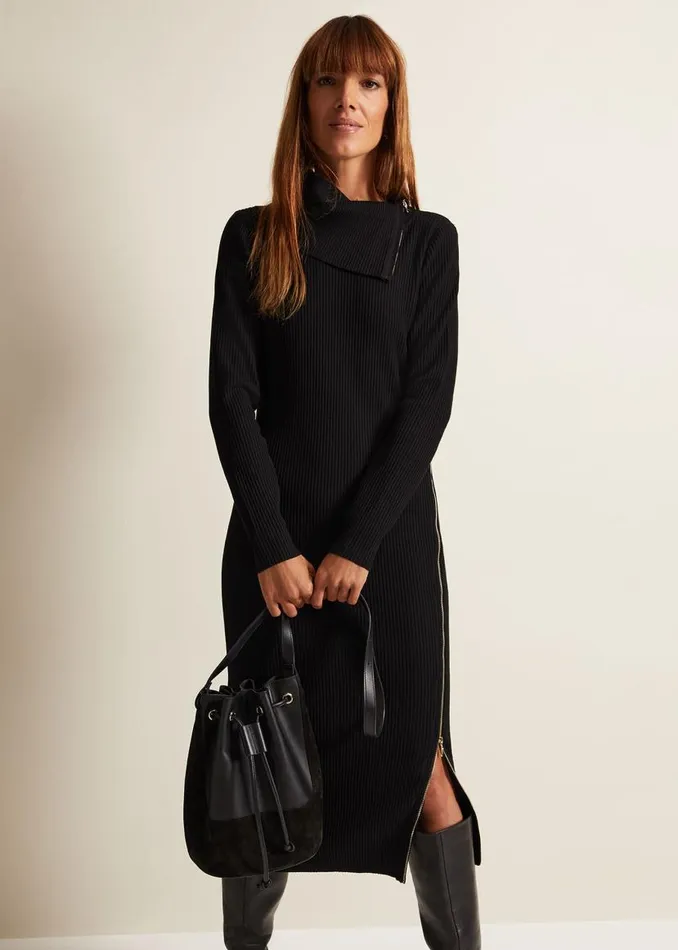 Phase Eight Dresses Hartley Zip Ribbed Column Dress Black 8211 Women