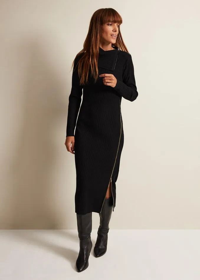 Phase Eight Dresses Hartley Zip Ribbed Column Dress Black 8211 Women