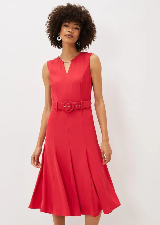 Phase Eight Dresses Jayne Belted Panelled Dress Coral 8211 Women
