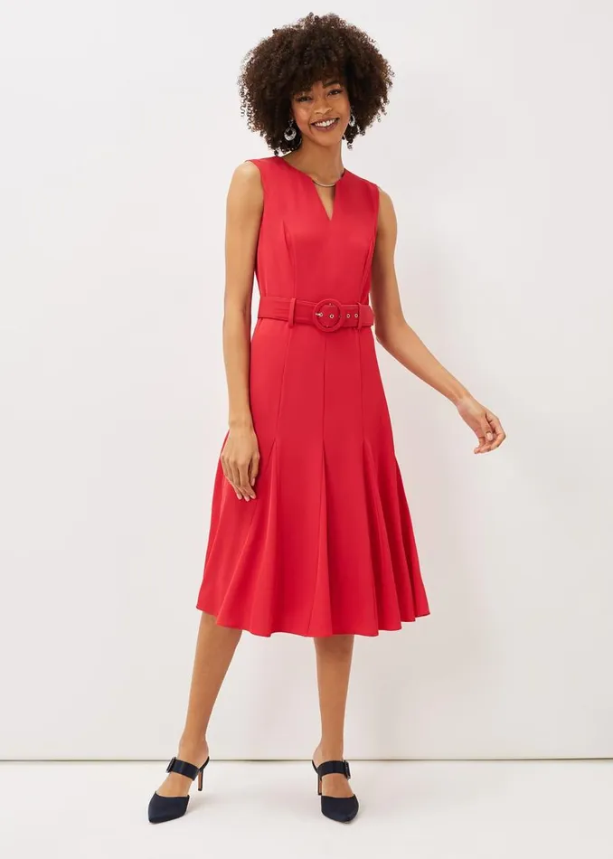 Phase Eight Dresses Jayne Belted Panelled Dress Coral 8211 Women