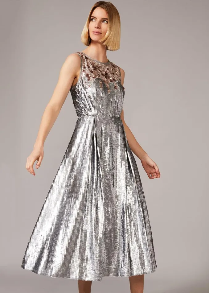 Phase Eight Dresses Lainey Shimmer Sequin Midi Dress Silver 8211 Women