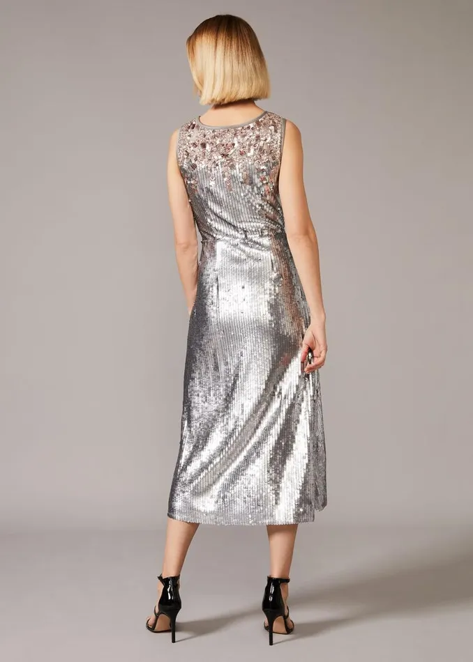 Phase Eight Dresses Lainey Shimmer Sequin Midi Dress Silver 8211 Women