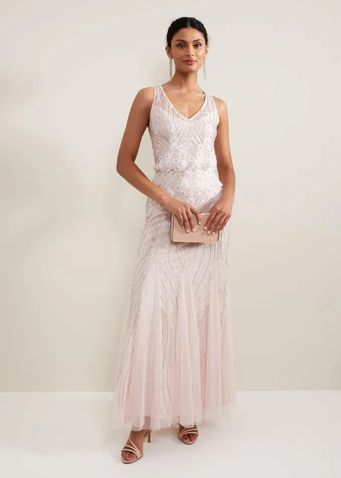 Phase Eight Dresses Lexi Ditsy Beaded Cowl Maxi Dress Pale Pink 8211 Women