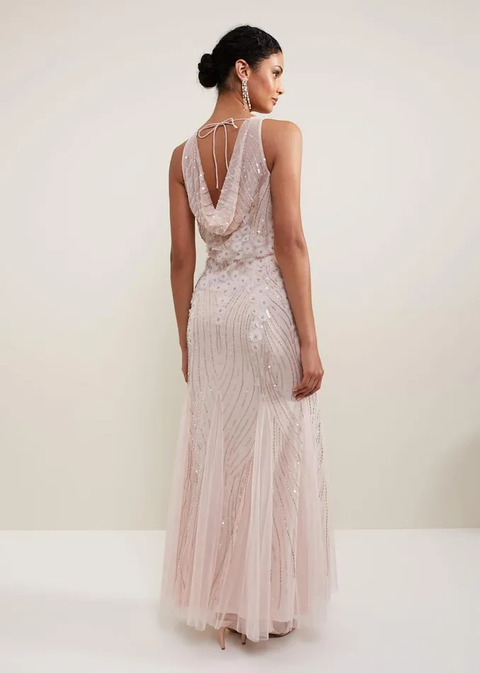 Phase Eight Dresses Lexi Ditsy Beaded Cowl Maxi Dress Pale Pink 8211 Women