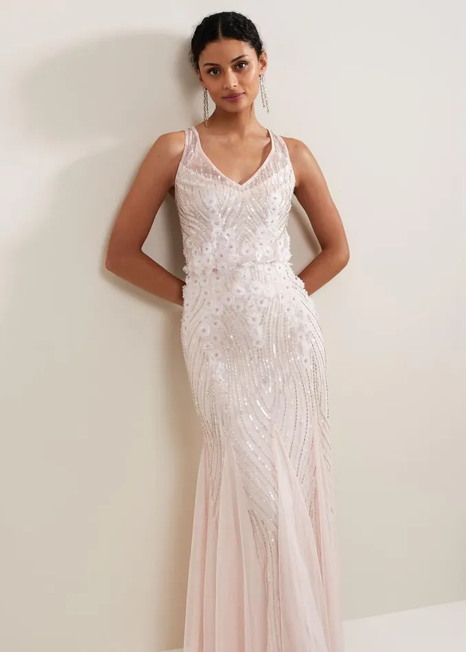 Phase Eight Dresses Lexi Ditsy Beaded Cowl Maxi Dress Pale Pink 8211 Women